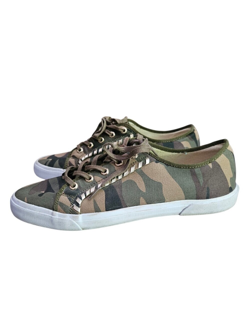 Jack Rogers Carter green camo canvas low top sneakers with gold accents size 9.5